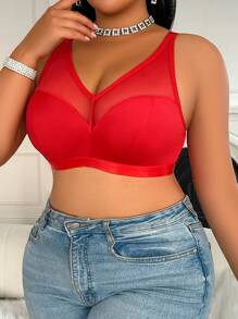 FloralLove 无线曲线文胸，简约，透明，舒适，大码无钢圈文胸，红色内衣 - 紅色 - 查看 4
