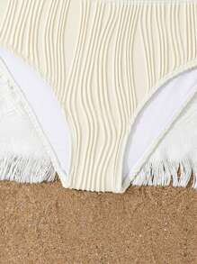 Tween Girls Summer Beachwear Solid Textured Bikini Set - Apricot - View 4