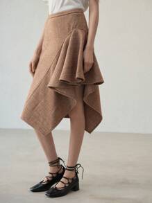 MOTF PREMIUM WOOL ASYMMETRICAL HEM SKIRT - Coffee Brown - View 2