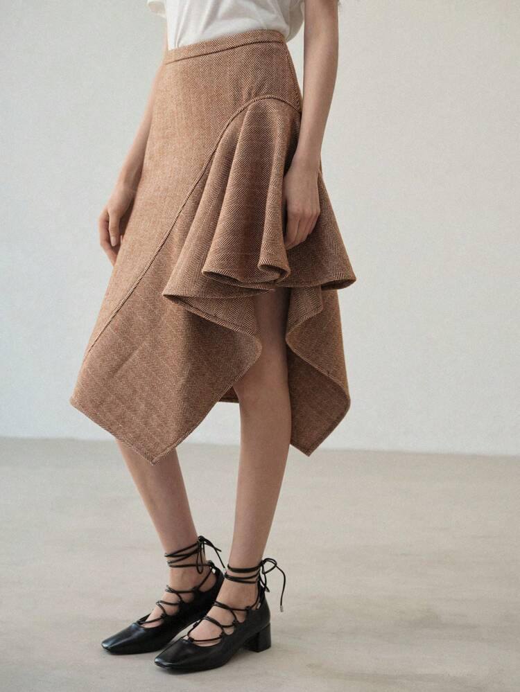 WOOL ASYMMETRICAL HEM SKIRT