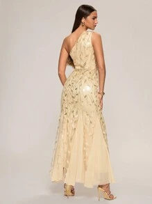 Glamine 女士无袖亮片缀饰花朵长裙 - 香檳色 - 查看 2