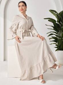 Veilorie Vestido largo estilo árabe tradicional de estilo kaftan con mangas adornadas de perlas para mujeres