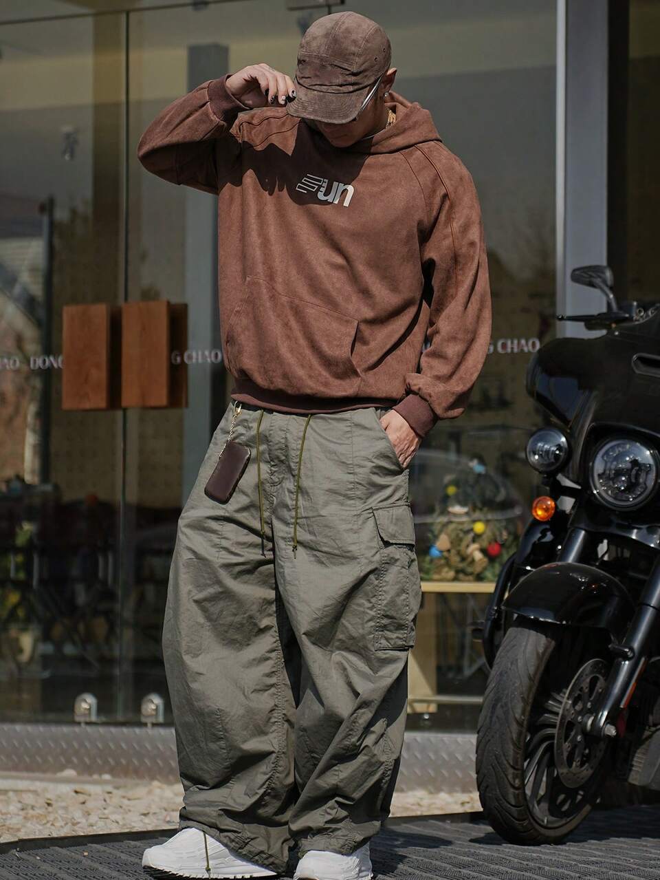 Men's Color Block Letter Print Hooded Sweatshirt