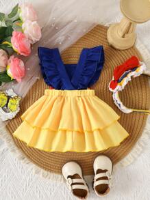 Baby Girl Cute Contrast Color Ruffle Bow Dress