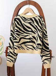 SHEIN Áo khoác cardigan họa tiết thời trang và dễ thương dành cho bé gái tuổi teen mùa thu/đông, với họa tiết da báo, nơ và cúc trang trí, chất liệu mềm mại, kiểu dáng ôm sát tôn dáng, đa năng, phù hợp mặc thường ngày, dự tiệc và đi học. - Màu Khaki - Xem 2