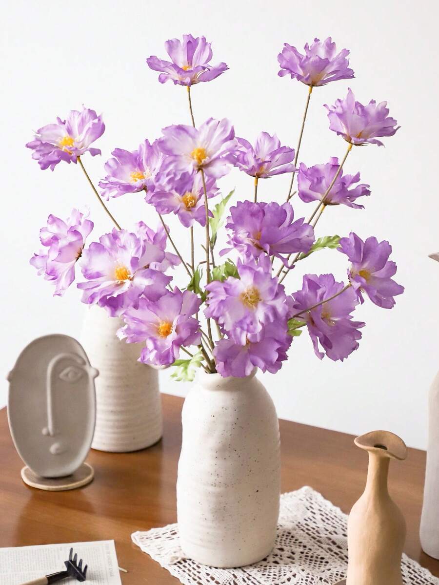1pc Artificial Flower Bouquet, Home & Office Desk Decor, Fake Flower Plants - Purple - View 1