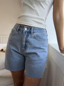 SHEIN EZwear Women's Fitted Casual Denim Shorts With Butterfly Print And Bow Accent, Blue, Summer / Summer / Summer,Spring / Spring For Women,Beach For Woman / Beach,Brunch For Women, Spring Break / Spring Break, Concert Women / Rave Festival / Country Concert / Ibiza / Nashville