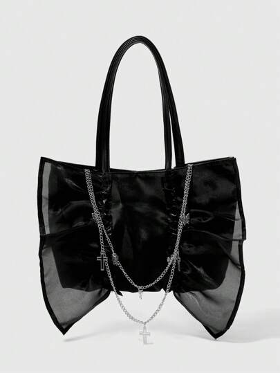 Goth Gothic Style Women's Shoulder Bag With Ruffle, Butterfly, Cross Decor, Halloween, Halloween Bags Perfect For Fancy Party Matching With Halloween Costumes