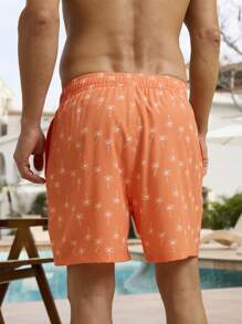 Surfspeed Men's Palm Tree & Letter Print Drawstring Waist Beach Shorts Men Swim Trunks - Multicolor - View 2