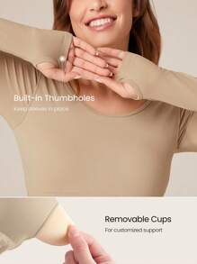 GLOWMODE Seamless Fitted Long Sleeve Crop Tee With Lace-Up Back Light Support Low Impact Yoga Daily Spring Summer - Camel - View 3