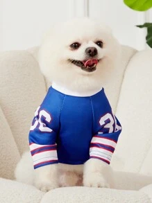 PETSIN 1 件宠物猫/狗通用蓝色数字印花时尚休闲针织狗 T 恤 - 彩色 - 查看 3