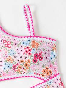 SHEIN Tween Girls Ditsy Floral Printed One-Piece Swimsuit, Cute Vacation Swimwear - Multicolor - View 4