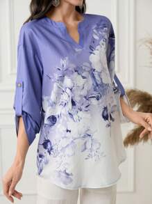 Seusyu Women Floral Print V-Neck Cuffed Sleeve Shirt Fall Cloth For Women - Multicolor - View 7