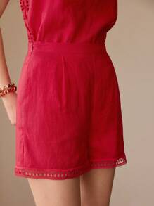 MOTF SHORTS CON RIBETE DE CONTRASTE DE LINO - Rojo - Ver 7