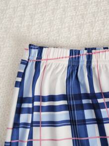 SHEIN 男士蓝色格子经典休闲舒适 2 件短袖上衣和裤子家居服套装 - 藍色 - 查看 4