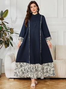 Lacomfia 大码休闲拼布印花长袖宽松常规春秋连衣裙 - 彩色 - 查看 5