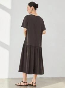 Dazy-Less Patchwork Straight Midi Dress Old Money Style Business Casual Women - Dark Grey - View 5