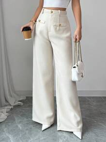 Chiquease 杏色年轻淑女纹理面料秋冬长裤，适合日常穿着、办公室和家庭聚会 - 杏色 - 查看 5