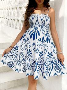 SHEIN 孕妇性感印花吊带裙 - 藍色 - 查看 3