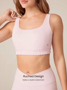GLOWMODE SoftSerene Modal Just Breathe Open-Back Ruched Band Sports Bra Low Impact Yoga Daily Removable Cups Spring Summer - Pink - View 3