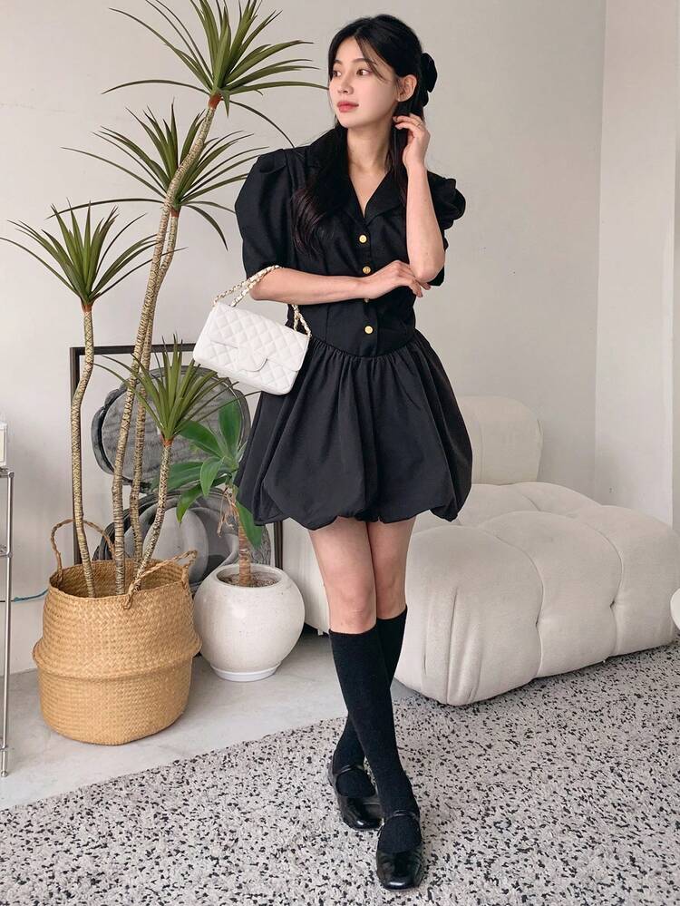 Women's Solid Color Cropped Jacket Style Waist Cinched Mini Dress