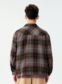 SHEIN 1pc Vintage Distressed Plaid Shirt For Teenage Boys, American Streetwear Style, Retro Checkered Button-Down Collared Shirt With Pockets, Suitable For School, Travel, Daily Wear, Skateboarding, Music Festivals, Clean Fit - Multicolor - View 2