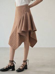 MOTF PREMIUM WOOL ASYMMETRICAL HEM SKIRT - Coffee Brown - View 6