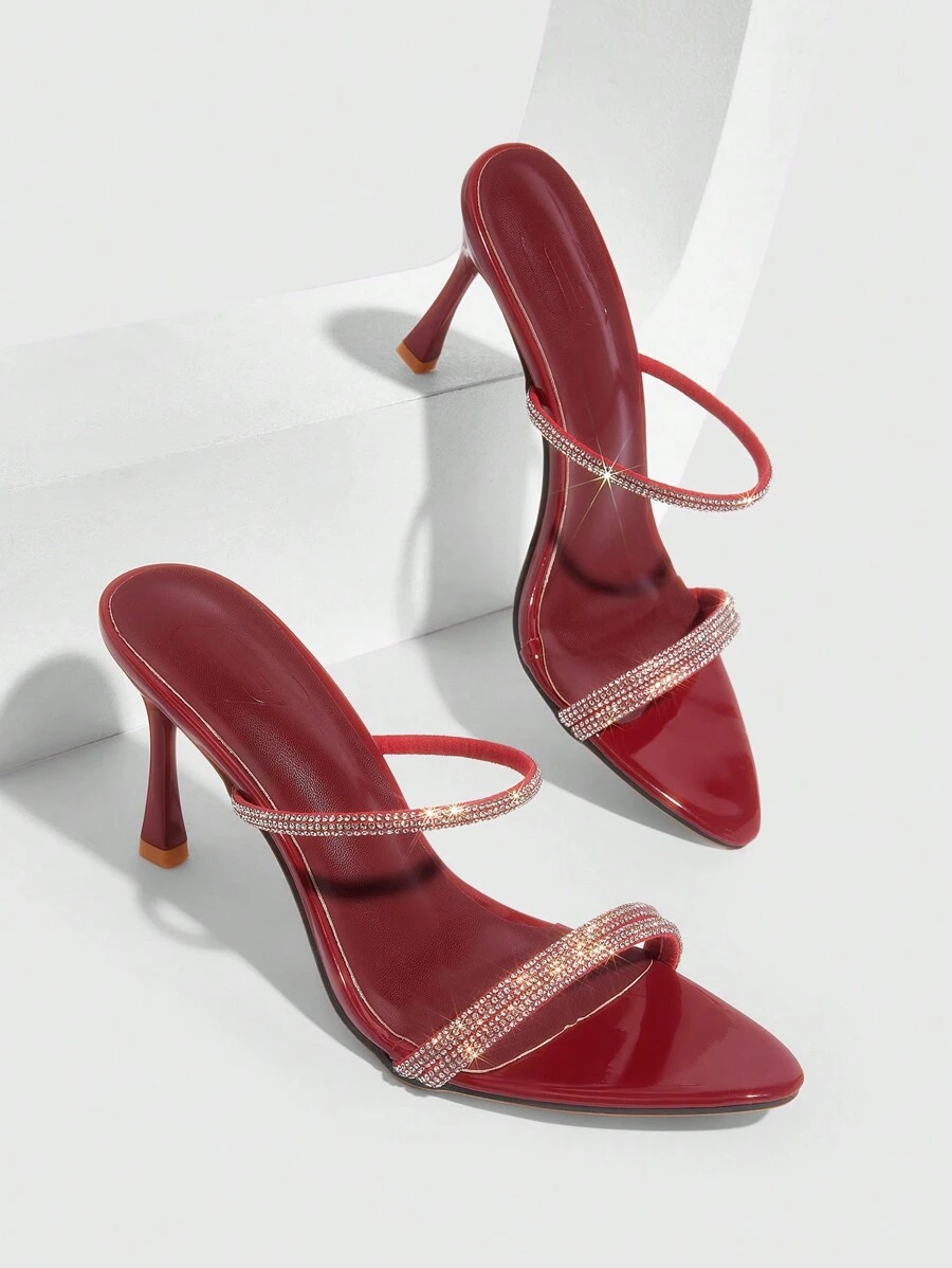 CUCCOO SZL Pointy Toe High-Heeled Rhinestone Strap Fashion Sexy Women's High Heel Sandals, Suitable For Party, Night Out, Festivals, Stylish Girl, Spring/Summer Vacation - Red - View 1