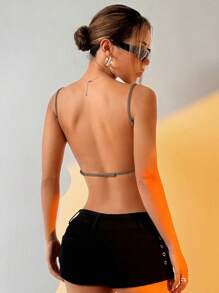 Muchica Women Striped Backless Camisole Cropped Knit Top