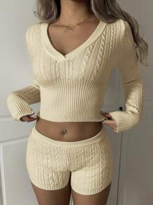 Muchica 女士休闲纯色超低腰短款毛衣短裤