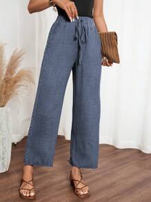 SHEIN LUNE Women Denim Effect Solid Color Pocket Side Ruffle Casual Pants For New Year Clothes Fall Cloth For Women