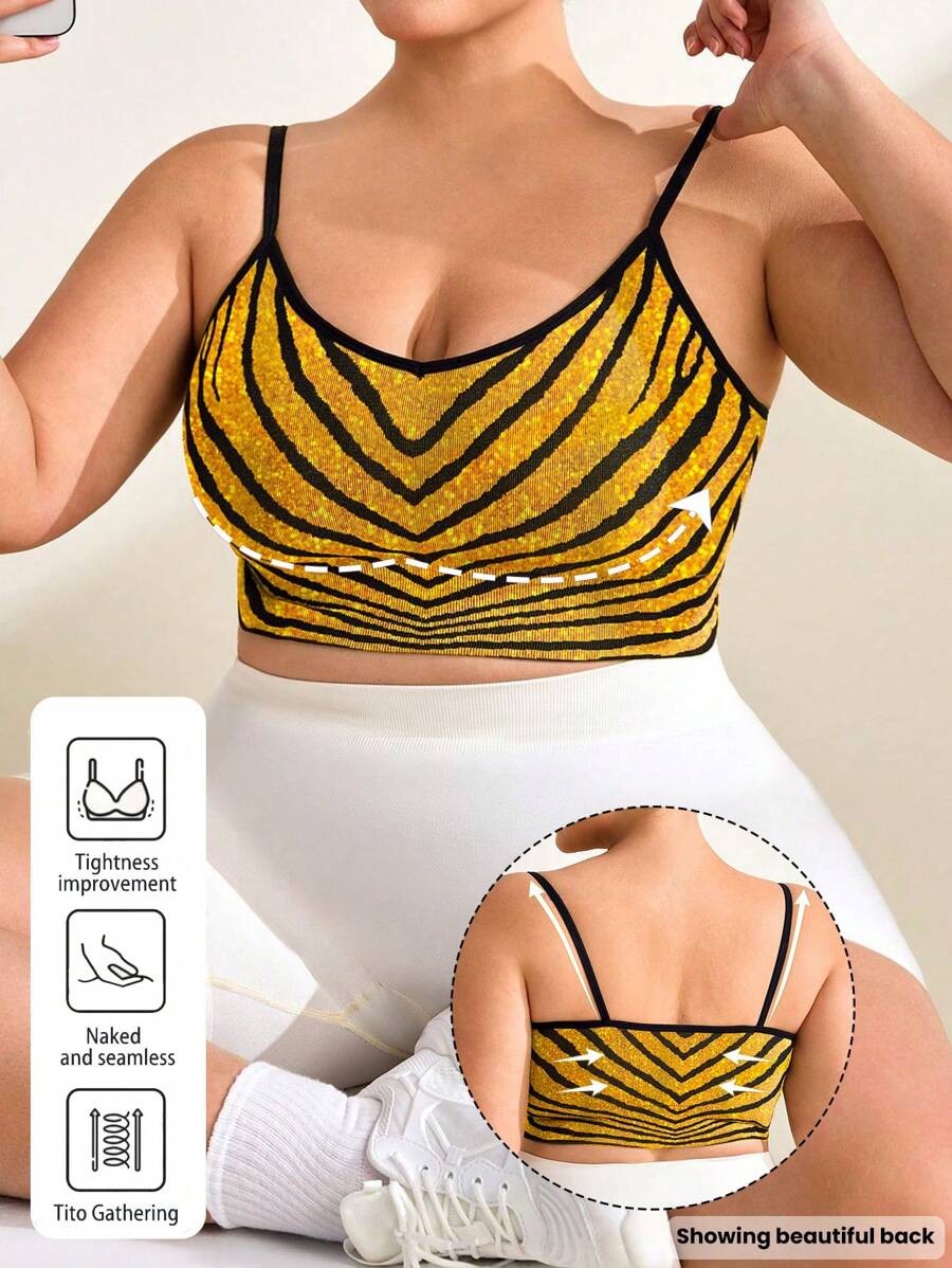 SHEIN Rhythm Era Soutien-gorge de sport sans armature style dos nageur pour femmes grandes tailles - Multicolore - Voir 1