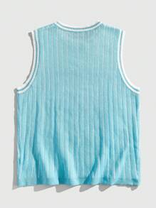 ROMWE MEN Prep Men's Basketball V-Neck Numeric Knit Streetwear Pullover - Blue - View 2