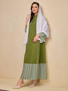 Al Najma 女士休闲拼色宽松连衣裙，端庄 - 藍色 - 查看 5