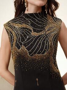 Anewsta Women's New Fashion Elegant Rhinestone Sleeveless Ball Gown Dress