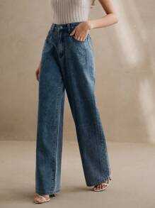 Anewsta Women's New Fashionable Elegant Unique Embroidered Design Straight Leg Jeans, Suitable For Valentine's Day, Mother's Day, Party, Blue - Blue - View 6