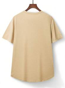 Manfinity Homme 男士简约时尚休闲日常短袖纯色T恤男装男士T恤男士T恤男士T恤上衣男士T恤 - 卡其色 - 查看 2