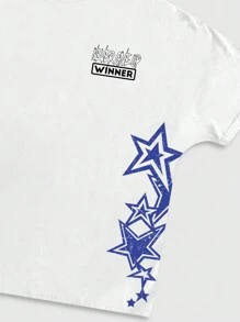 ROMWE MEN Street Life Men's Letter Print Round Neck Short Sleeve Casual Basketball Jersey Style T-Shirt And Drawstring Waist Shorts Street Outfit Set - White - View 6