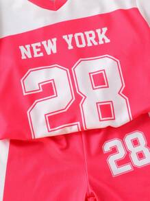 SHEIN 2pcs/Set Girl Letter Print Short Sleeve T-Shirt And Shorts