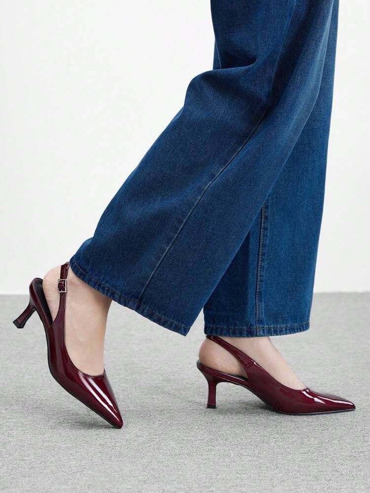 CUCCOO BIZCHIC Scarpin de Salto Alto de Couro Brilhante Bordô de Bico Fino, Sapatos Femininos para Vestir, Trabalho, Encontros, Festas, Férias