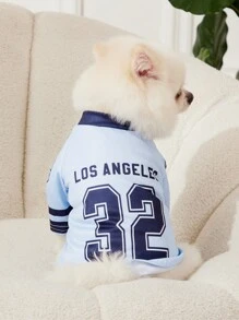 PETSIN 1pc Pet Dog Cat Blue #32 LA Number & Letter Print Jersey, Fashionable Casual Breathable & Soft Dog Shirt