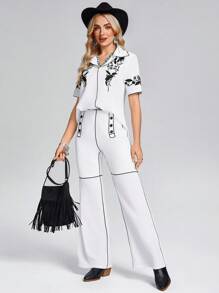 SHEIN LUNE Women Two-Piece Outfits  Western Clothes For Women Mardi Gras Western Western Wear Women Vacation Outfits Woman Rave Outfits Concert Outfit Women - White - View 2