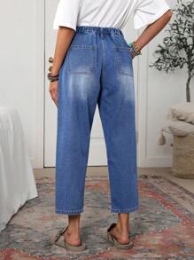 SHEIN LUNE Women's Vacation Casual Washed Tapered Leg Jeans