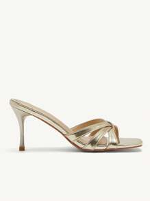 CUCCOO CHICEST Damesmode Vierkante Teen Goudkleurige Platte Teenslippers, Eenvoudige Dunne Hoge Hak Feestjurk Sandalen