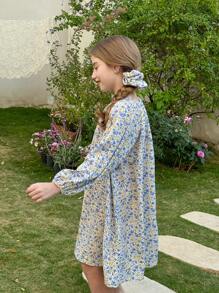 LMoss Kids LMoss Tween Girl 碎花编织圆领连衣裙，配发带