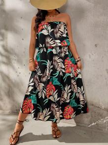 Breezaya Plus Size Ruffled Halter Dress With Large Floral Print, Vacation Style - Multicolor - View 5