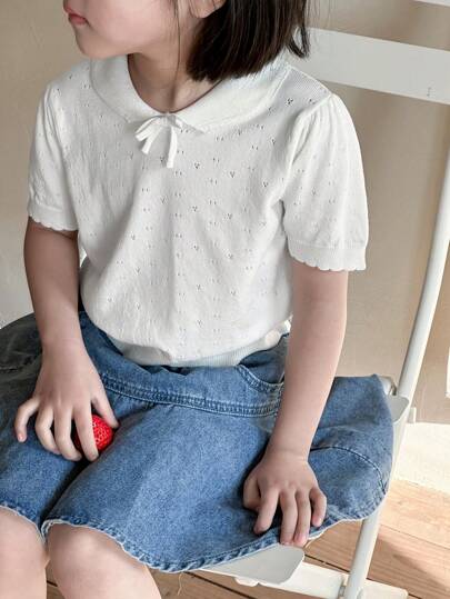 Dazy Kids 女童短袖荷叶领休闲针织衫，夏季