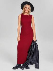 SHEIN LUNE Rosso Ancora Western Wear Women Valentines Dress Women's Sleeveless Asymmetric Strap Fitted Elegant Holiday Dress