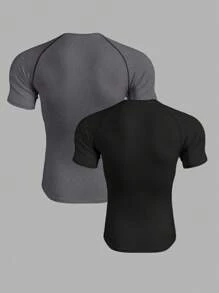 Manfinity Sport Corelite Men Plain Color Short Sleeve T-Shirt & Tank Top Activewear, Simple Fashion Casual Everyday Wear 2-Piece Set