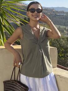 DAZY V-Neck Sleeveless Fitted Women Tank Top Going Out Tops - White - View 7